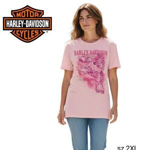 Harley Davidson Pink Cotton Short Sleeve Tee Shirt